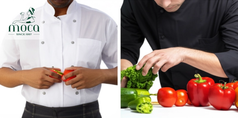 Fine dining uniforms favor elegant, functional, and eco-friendly fabrics like organic cotton and recycled polyester.