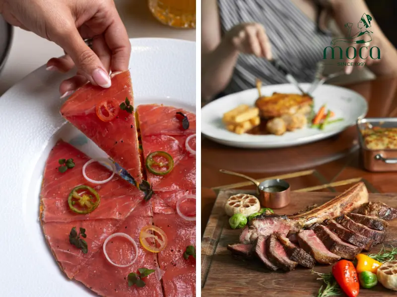 International fine dining in Hanoi: Akira Back redefines Japanese cuisine with bold fusion, while Stellar Steakhouse masters premium cuts with panoramic city views.