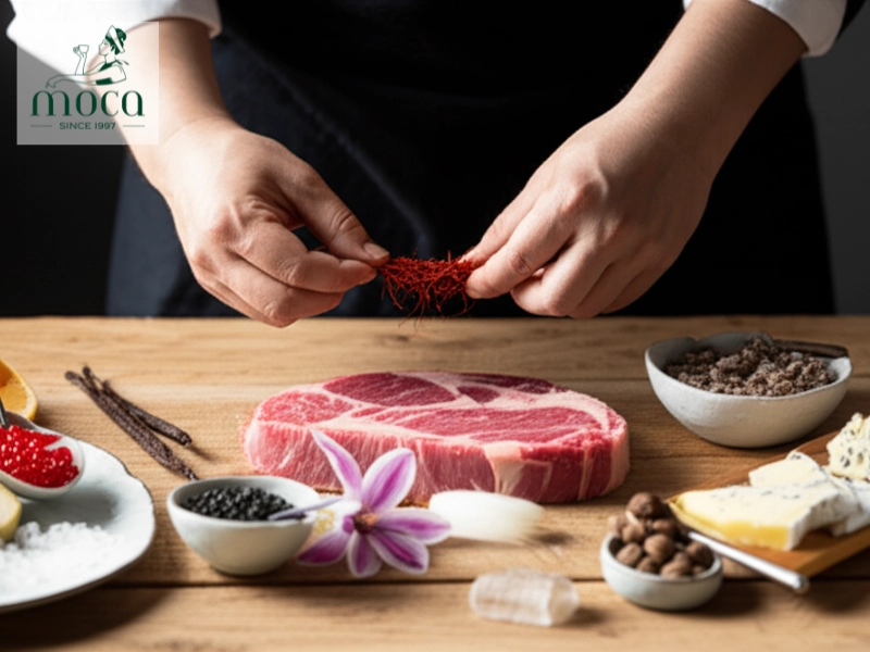 À la quête de la perfection : ne sélectionner que des ingrédients frais, de la plus haute qualité, durables et uniques pour une expérience de haute cuisine inoubliable.